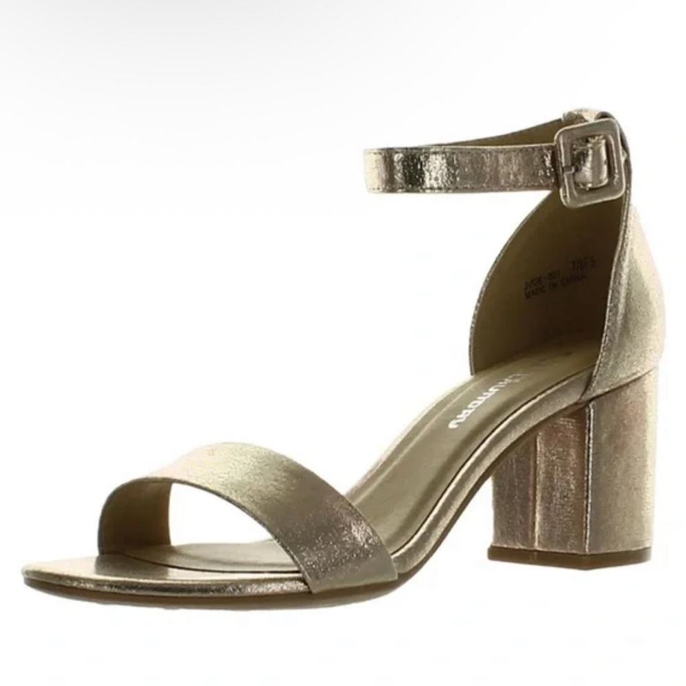 *NWT* CL By Laundry Jody Two Strap Block Heel Starstone Gold Sandal US 7.5M